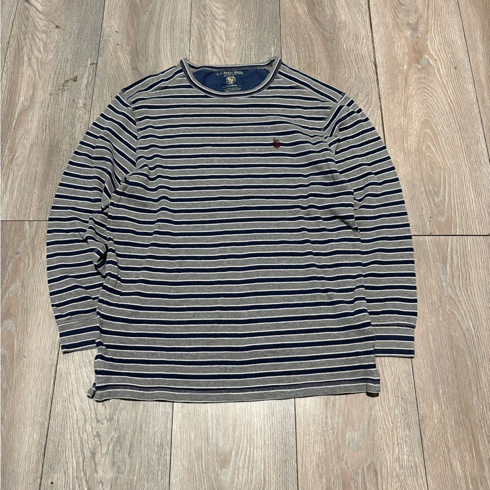 Men’s Y2K Gray Striped Polo Assn Thermal Longsleeve Size XL